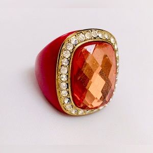RMN Roman Vintage 1960s Style Hot Pink Plastic Rhinestone Ring